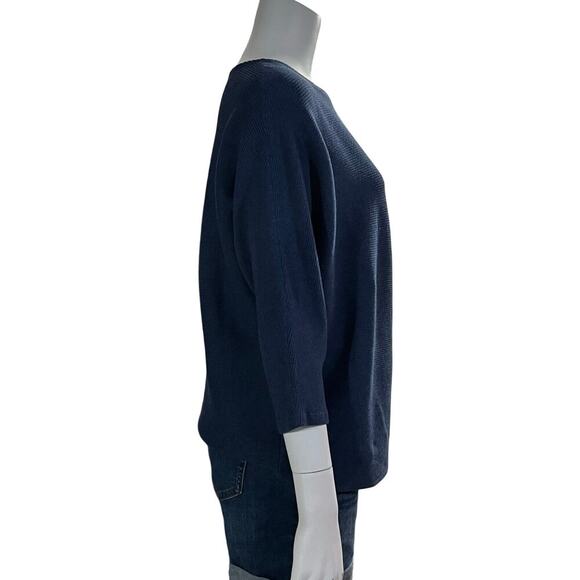 R Label Womens Ribberd Blue 3/4 Sleeve Sweater Size L/XL - Picture 3 of 9